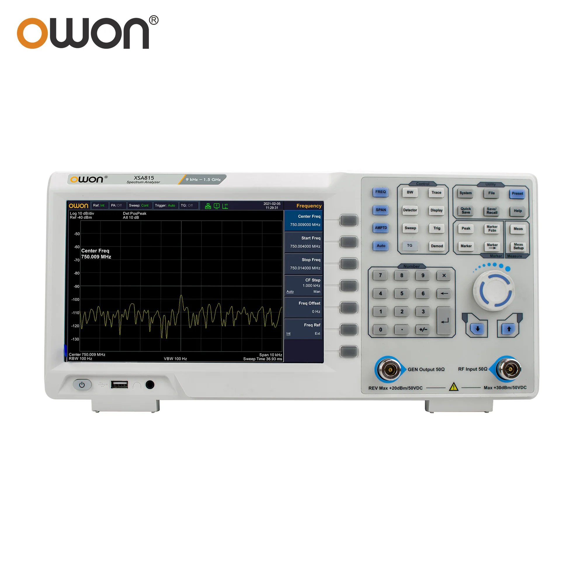 OWON XSA800 Series Spectrum Analyzer Frequency Range from 9 kHz up to 1.5 GHz resolution ratio 1280×800 9 inches LCD XSA805/815