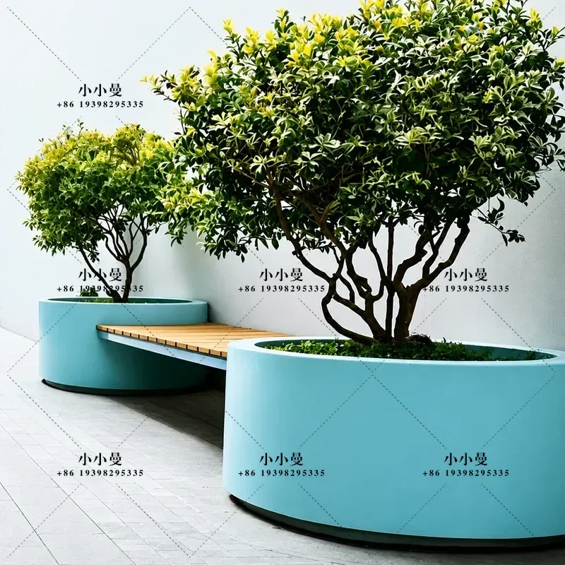 Modern Simple Round Flower Box Outdoor Patio Table and Chair Set Villa Terrace Garden Leisure Seating Furniture