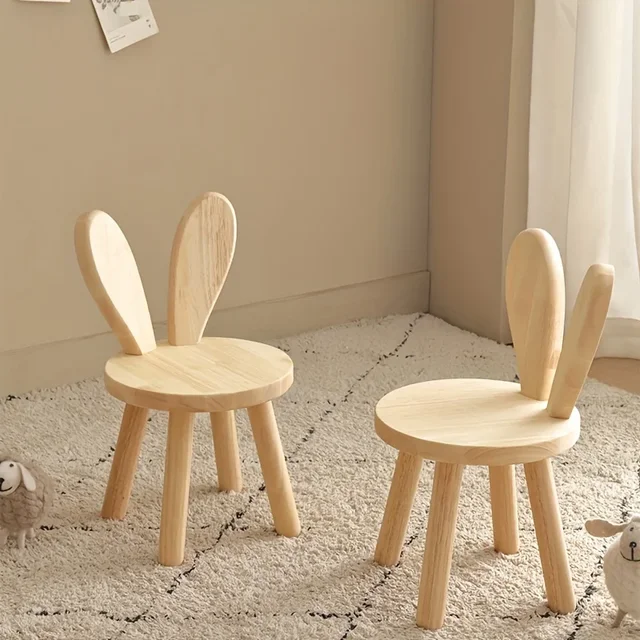 1pc Creative Small Board Stool, Cute Rabbit Ears Solid Wood Small Stool, Decorative Stool children chair 3