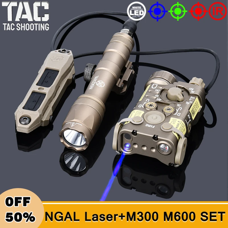 NGAL IR Laser Red Green Blue Aiming M300A M600C Metal Flashlight Hunting Airsoft Parts White Light LED Scout Light Fit 20MM Rail