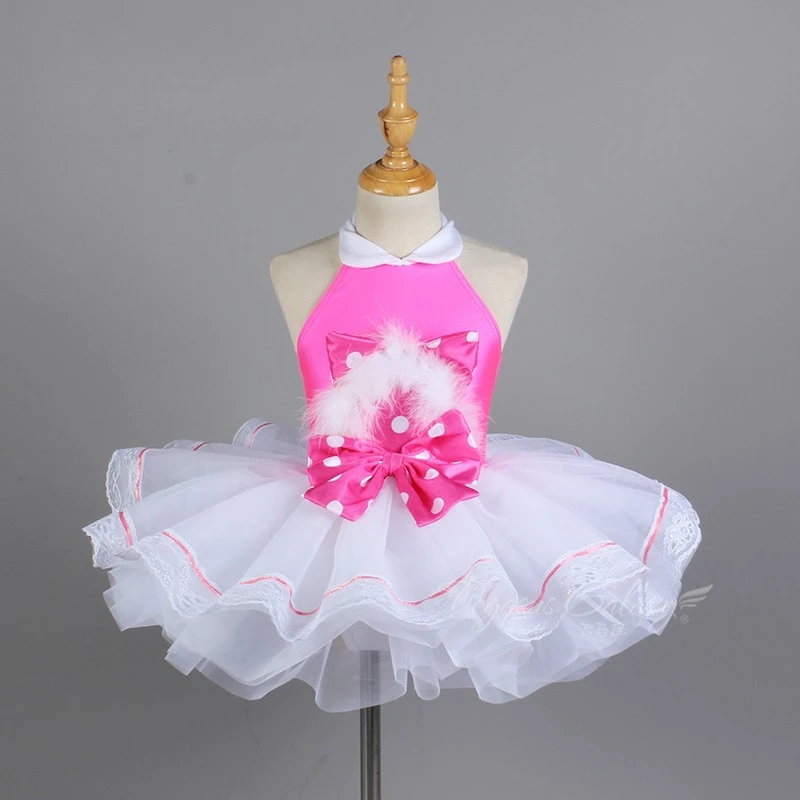 

Girl Ballet Tutu Dresses Polka Dot Bow Stage Performance Dancewear Backless Stage Shows Dress Children Sleeveless Dance Clothes