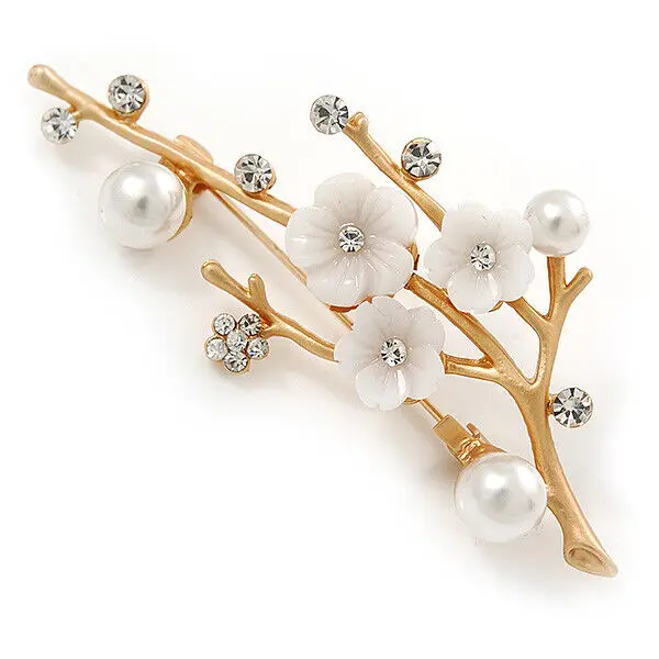 New Vintage Flower Branch Brooches Accessories Fashion Pearl Zircon Plum Branch Alloy Corsage Pins