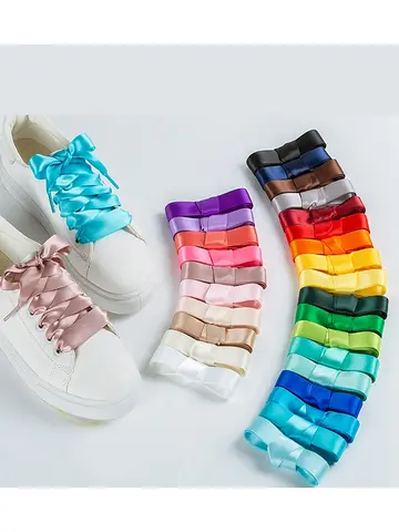 1Pair Silk Satin Shoelaces 2CM Width Ribbon Flat Laces Women Boots Sneakers Shoelace 22Colors 80/100/120/140CM Shoe Accessories