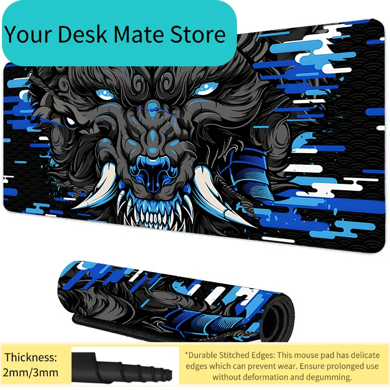 

Blue Black Traditional Japanese Oni Large Gaming Mouse Pad Waterproof Non-slip