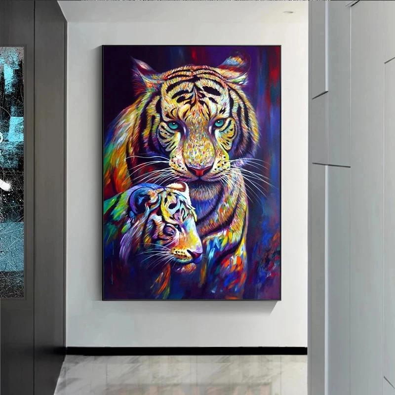 1pc frameless Canvas Painting Abstract Animals Bengal Tiger Canvas Painting on The Wall Posters Prints Colorful Pop Art Wall Pic