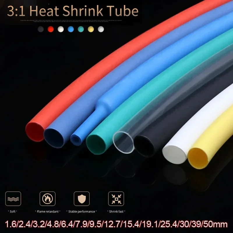 

1M 3:1 Dual Wall Heat Shrink Tube Thick Glue Shrinkable Tubing 1.6/2.4/3.2/4.8/6.4/7.9/9.5/12.7/15.4/19.1/25.4/30/39/50 mm