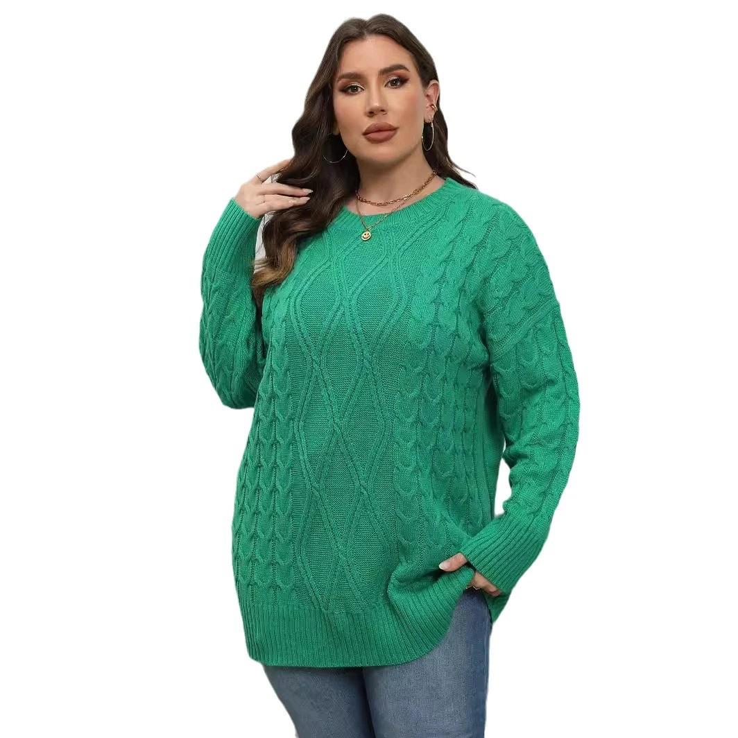 Suéter de malha feminino plus size, gola redonda, preto, verde, vermelho, roupas de inverno grandes para mulheres, simples, solto, moda outono