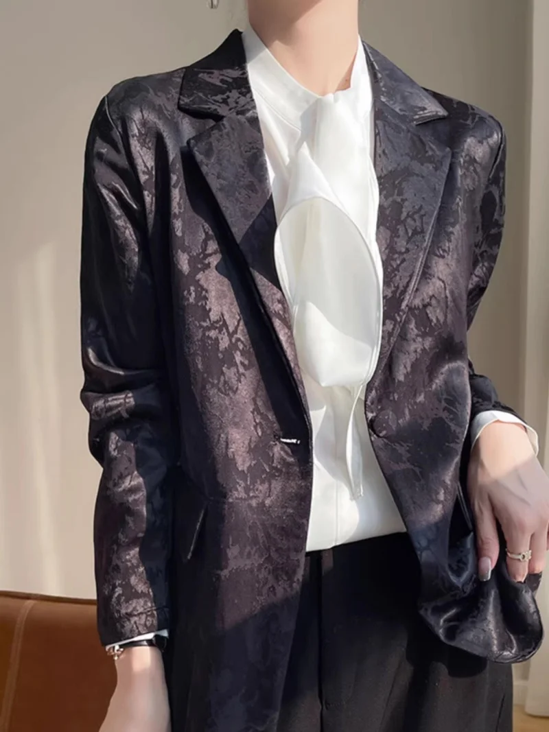 New Chinese Style Suit Jacket For Women 2026, Spring Summer High-End Satin Jacquard Blazer Top j299