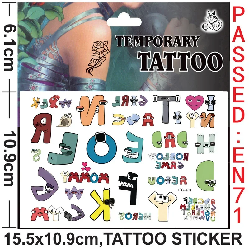 Alphabet Lore Tattoo Stickers for Children Party Tattoo Sticker Decoration Washable Anime Water Transfer Sticker Ornaments Gift