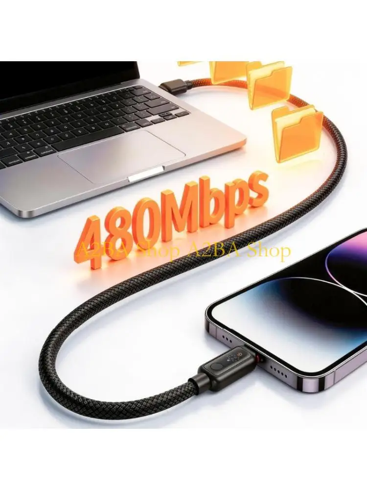 A2BA USB C Fast Cord with Wattage Screen for Desk or Bedside Use