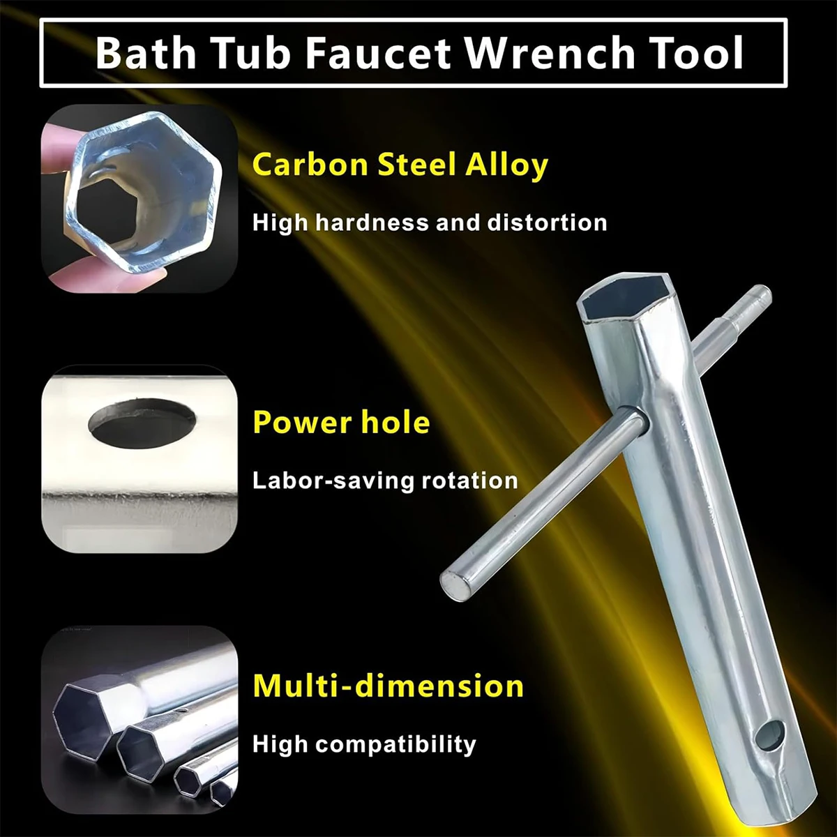 Tubular Box Spanner Extra Long Fitting Wrench Hexagonal Hollow Box Wrench for Shower Valve Socket,Silvery