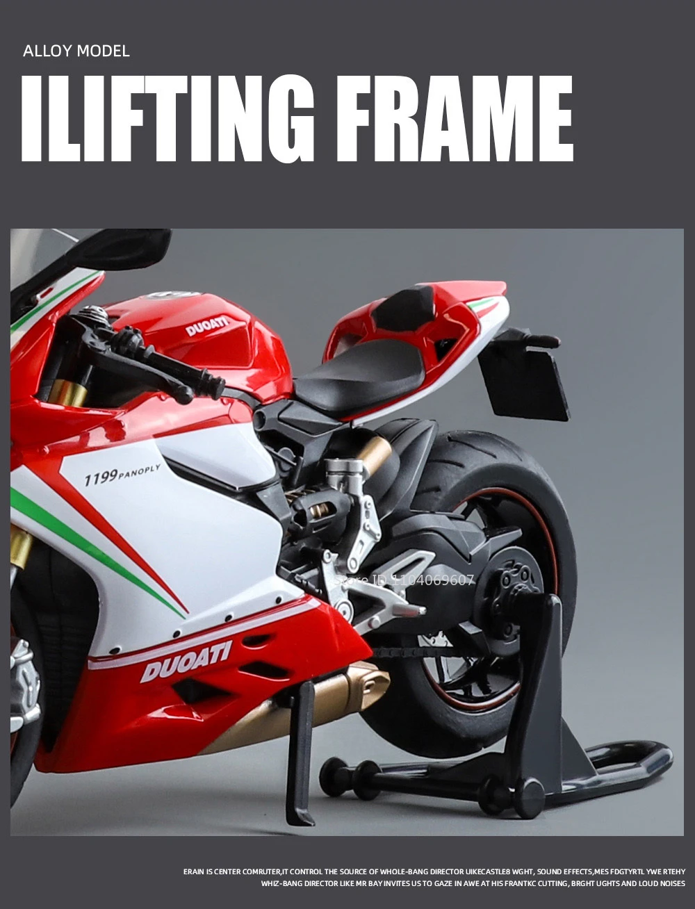 Maßstab 1:12 1199 Motorrad-Spielzeug-Modellautos, Legierung, Druckguss, Stoßdämpfung, Ton, Licht, Kettengestänge, Simulationsmotoren für Jungen – Detail 6