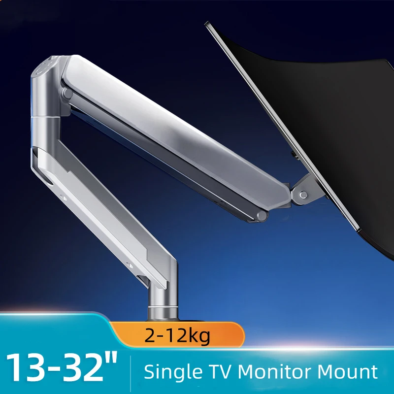 ذراع شاشة تلفزيون فردية قابلة للتعديل مع مشبك وقاعدة جروميت، تناسب شاشة التلفزيون/الكمبيوتر مقاس 13 إلى 32 بوصة
