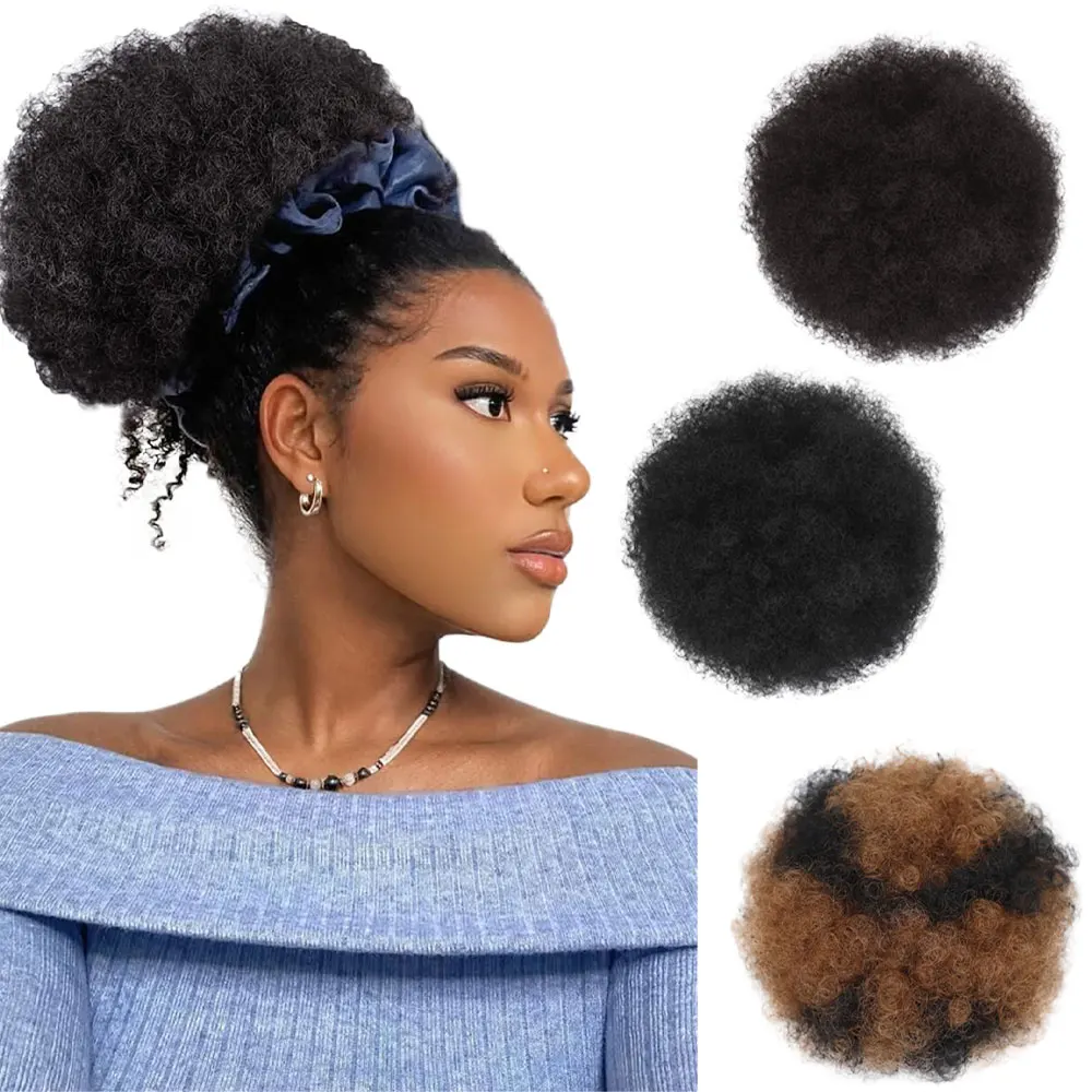 

Synthetic Afro Drawstring Ponytail for Black Women Short Kinky Curly Afro Ponytail Hair Puffs Afro Bun Pon Ytail for Black Women