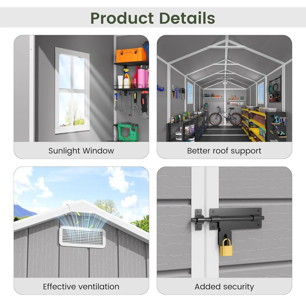 

Outdoor Storage Shed with Floor, 6x4.5 FT Lockable Plastic Tool Shed with Ventilation, Waterproof Resin Garden, Customized