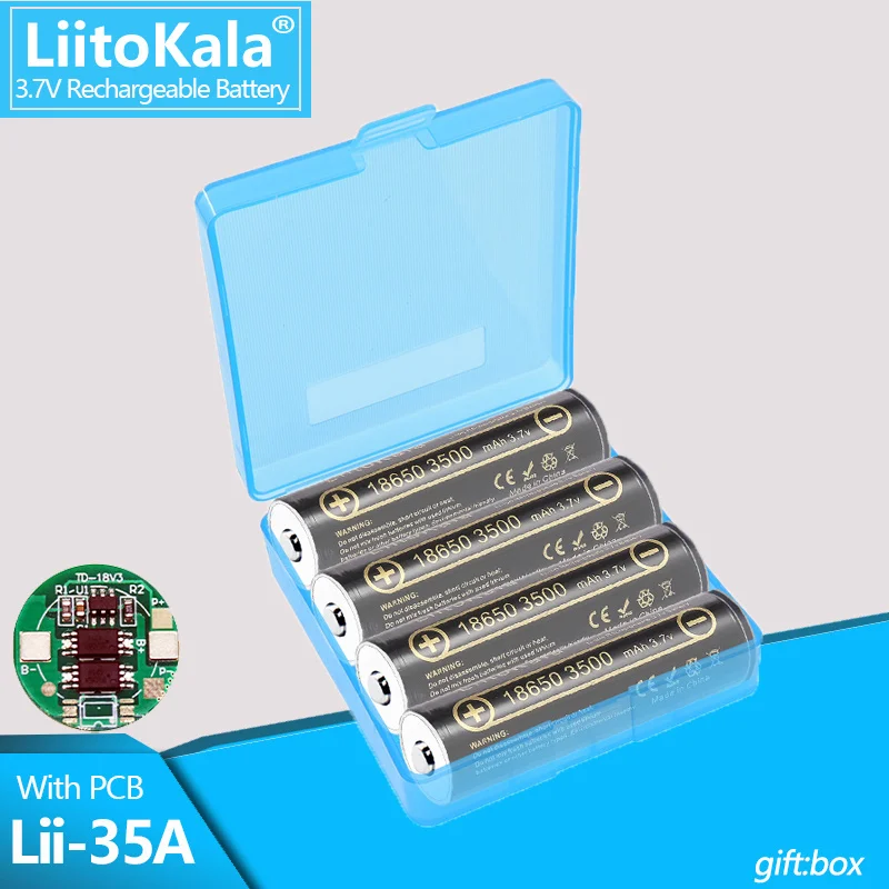 LiitoKala-Bateria de Luz Apontada Recarregável com Caixa, Lii-35A, 18650, 3.7V, 3500mAh, Alta Capacidade, Lanterna, 3.7V, 1-16Pcs