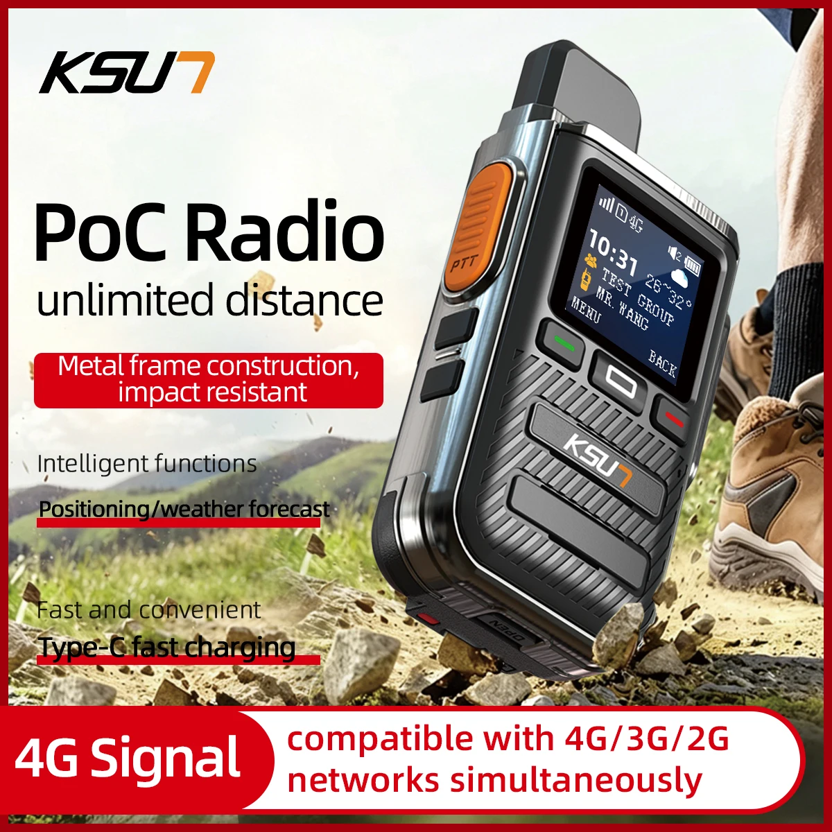 KSUN CT22 Full Network Intercom (2G/3G/4G) Large Volume Speaker Reflective Display Lightweight 185g Type-C Dual SIM Design