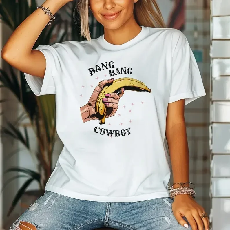 Bang Bang Cowboy Retro Vintage T-shirt Unisex Heavy Cotton Tee Western Cowboy Shirt Funny Banana Tee Cotton Tees Designer Design