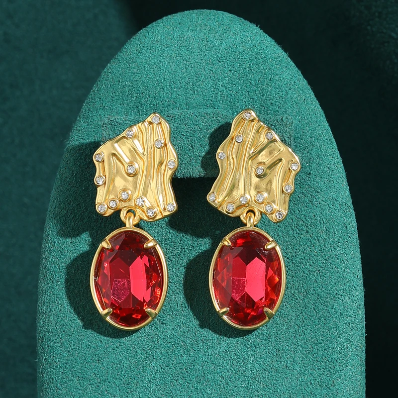

Red Crystal Earrings Antique Gold Plated Alien Branch Pearl Vintage Pendant Natural Stone Jewelry Accessories For Lady Birthday