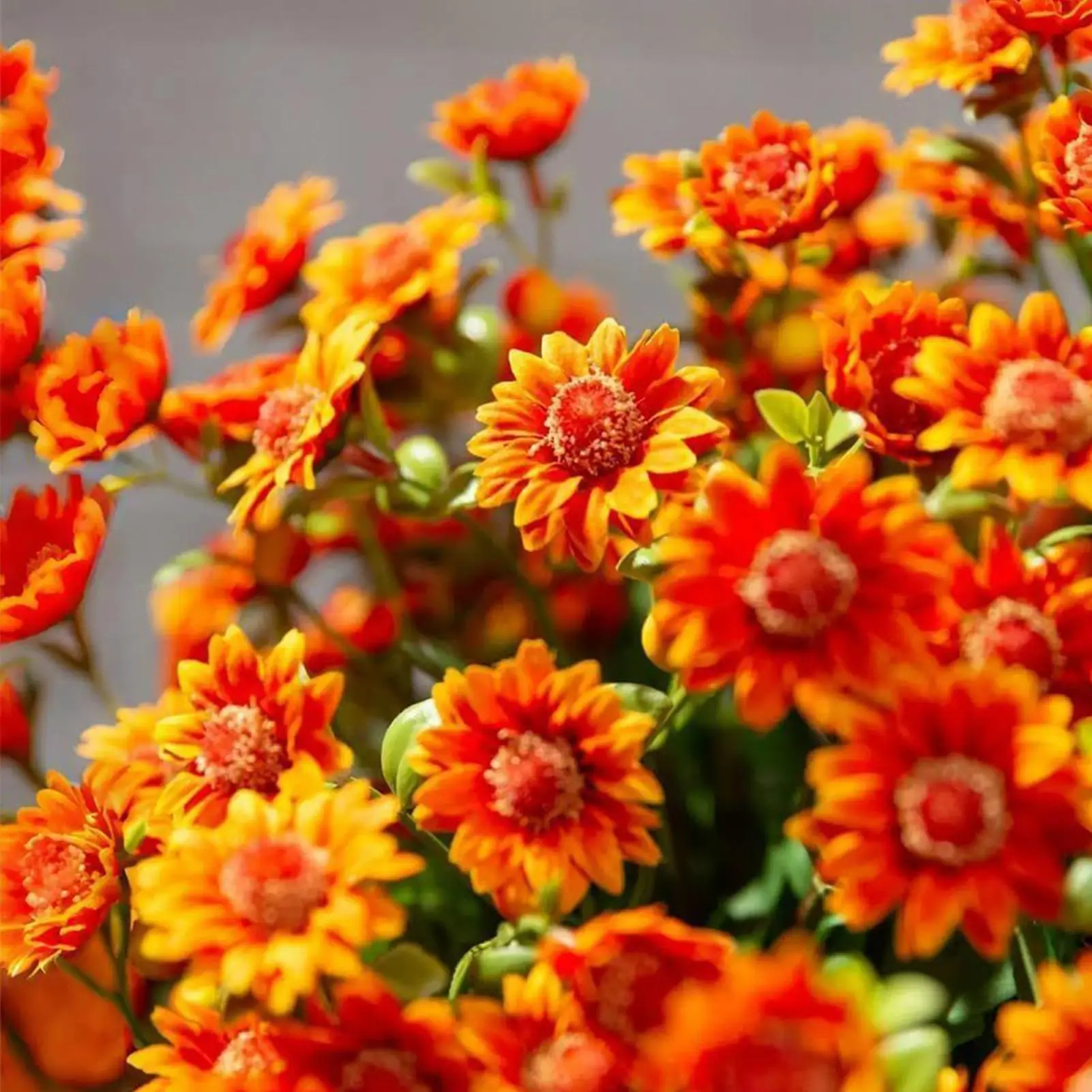 

10-Bundle Artificial Mums Fall Flowers Outdoor - Fake Sunset Mums for Yard, Porch, Balcony, Desktop,Bedroom, Entrance Decor