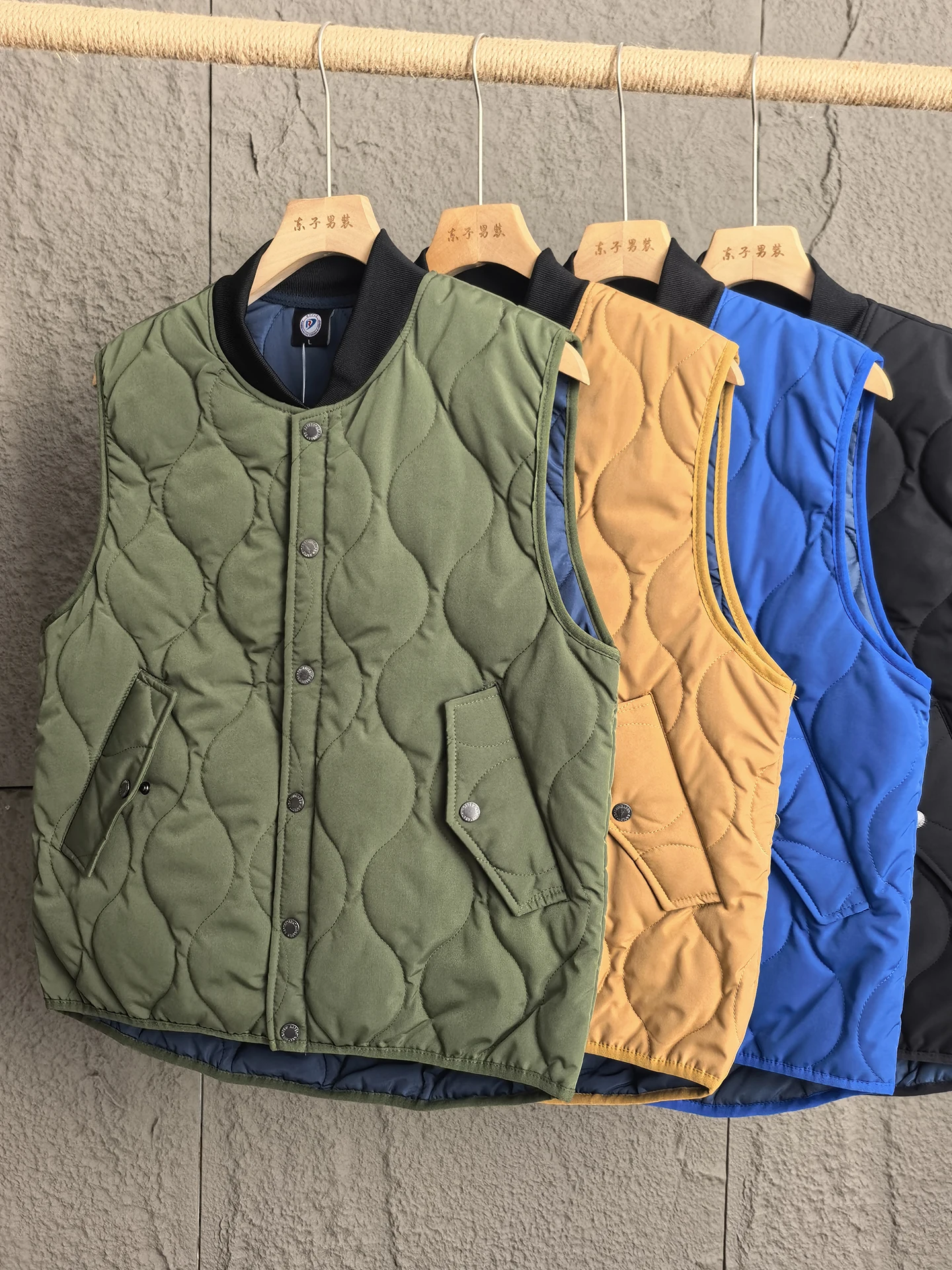 

Thiened Quilted Warmth Vest Casual Leisure Sle Diamond Patterned Outdoor Autumn Winter Men's Stand Collar Jaet