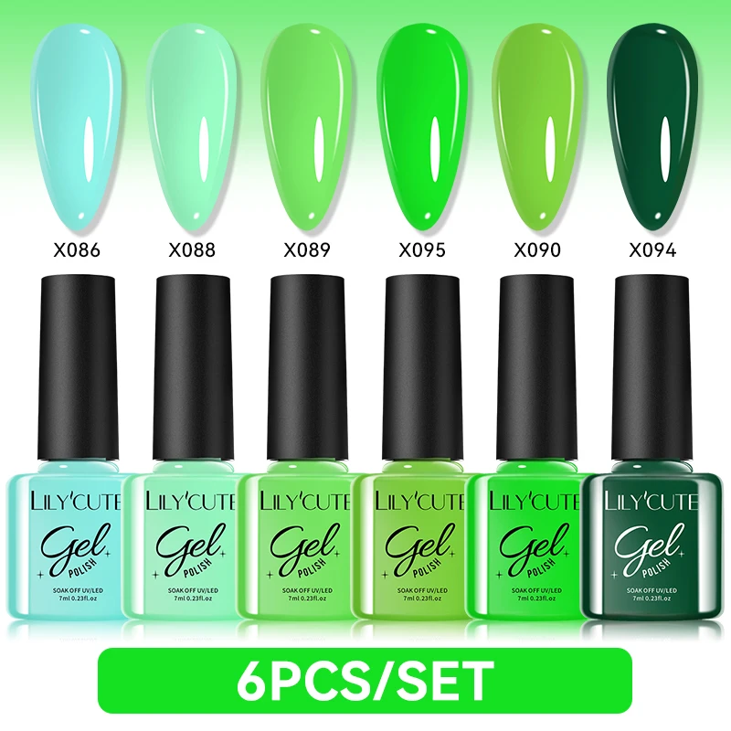 릴리큐트 6개/세트 퓨어 시리즈 젤 네일 폴리쉬 세트 글리터 세미 퍼머넌트 UV 네일 키트 베이스 매트 탑 코트 네일 아트 매니큐어