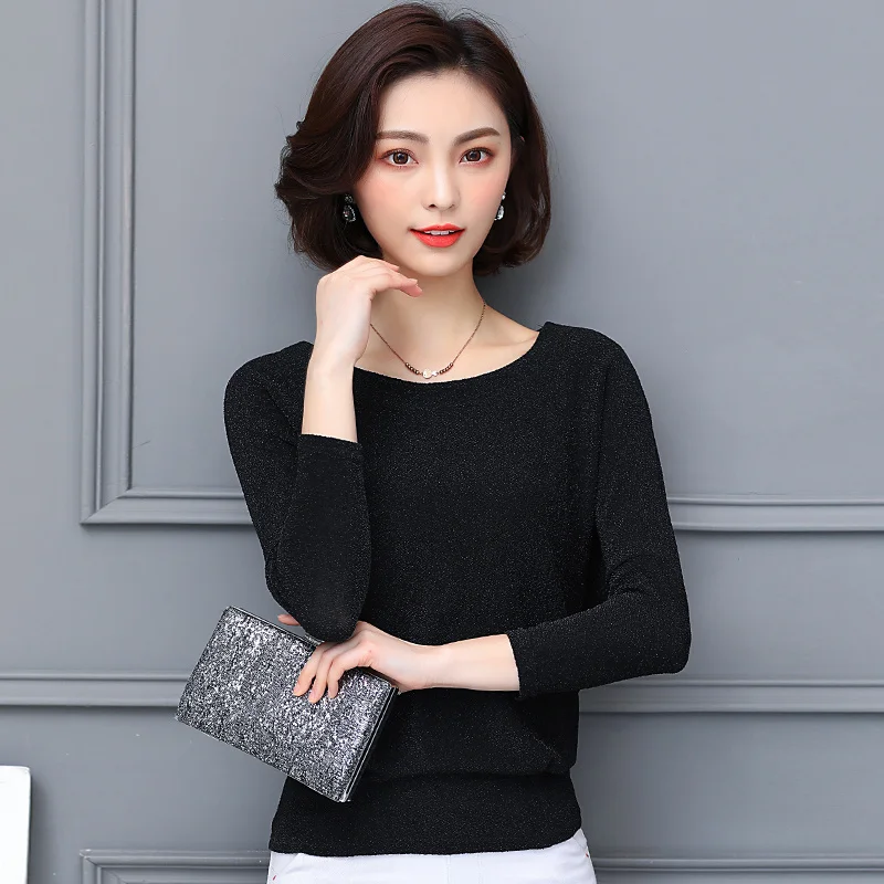 #1662 Spring Autumn Bright Silk Mesh T Shirt Women Batwing Sleeve Loose Short T Shirt Female Office Elegant Womens Tee Shirts