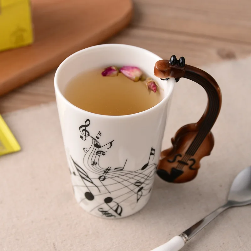 

250ml Creative Music Ceramic Mug Guitar Violin Style Cute Coffee Tea Milk Stave Mug And Cup with Handle Cocktail kit