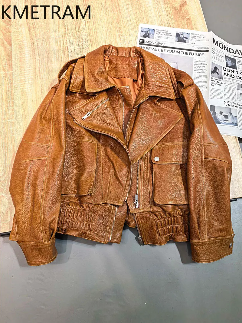 100% First Layer Sheepskin Jacket Woman Motorcycle Short Genuine Leather Jackets Women Autumn Ladies Clothes 2025 Chaquetas