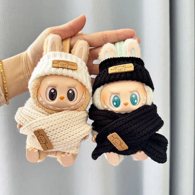 Hot Sale Monsters Labubu Clothes 15-17cm Keychains Outfit Labubu Sitting Party Bear Label Scarf Hat No Doll Accessorie Cute Gift