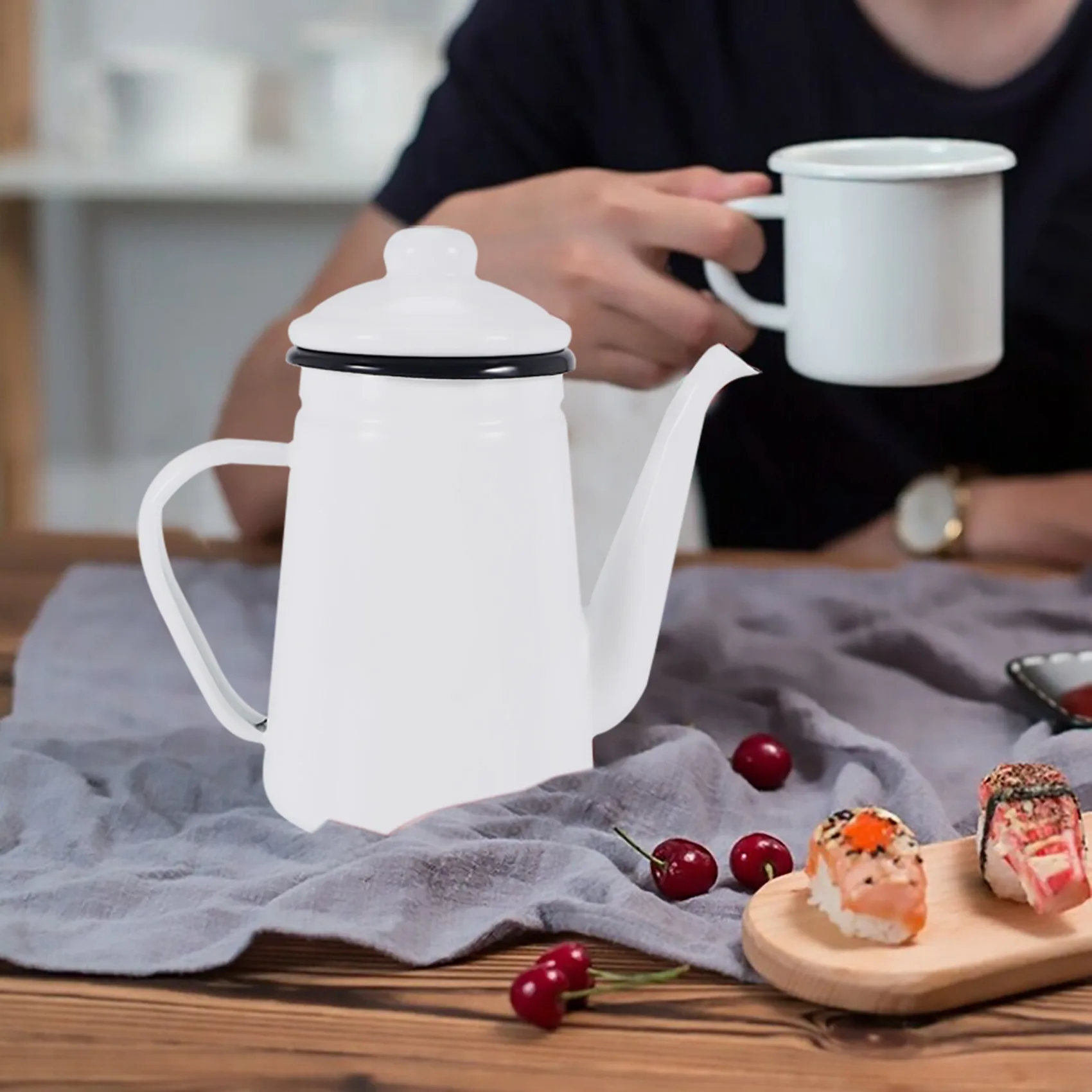 

AD23-1.1L High-Grade Enamel Coffee Pot Pour Over Milk Water Jug Pitcher Barista Teapot Kettle For Gas Stove And Induction Cooker