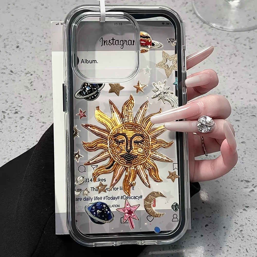 Luxuriöse Mond-Sternen-Transparente Handyhülle für Samsung Galaxy S26 Ultra S25 S24 Edge S22 S23 Plus FE A57 A54 A55 A53 A16 A15 4G 5G Cover – Detail 2