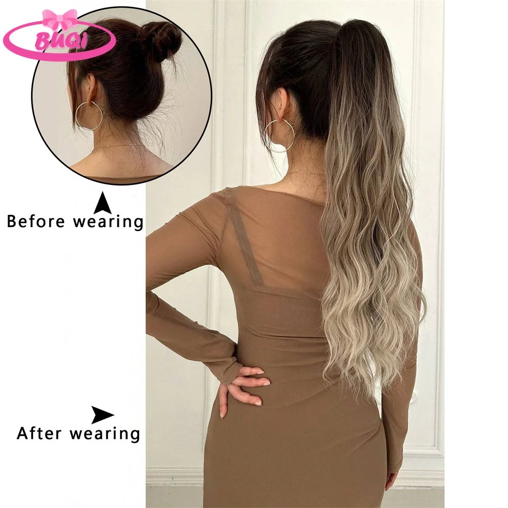 Water Wave Claw Clip In Ponytail Hair Extension Ombre Color Curly Wavy Synthetic Ponytail Extension Hair For Women Pony Tail