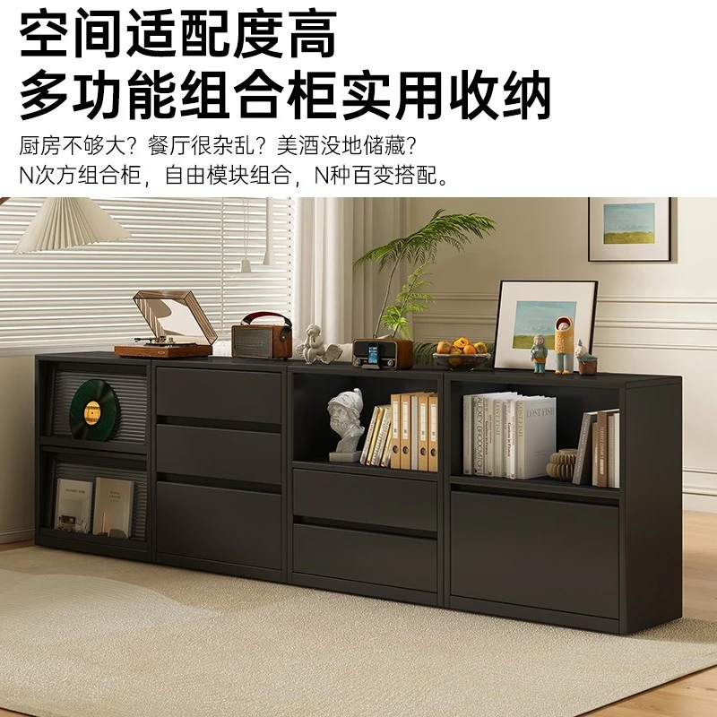 Solid wood bookcase, black floor-to-ceiling storage cabinet, sofa side cabinet