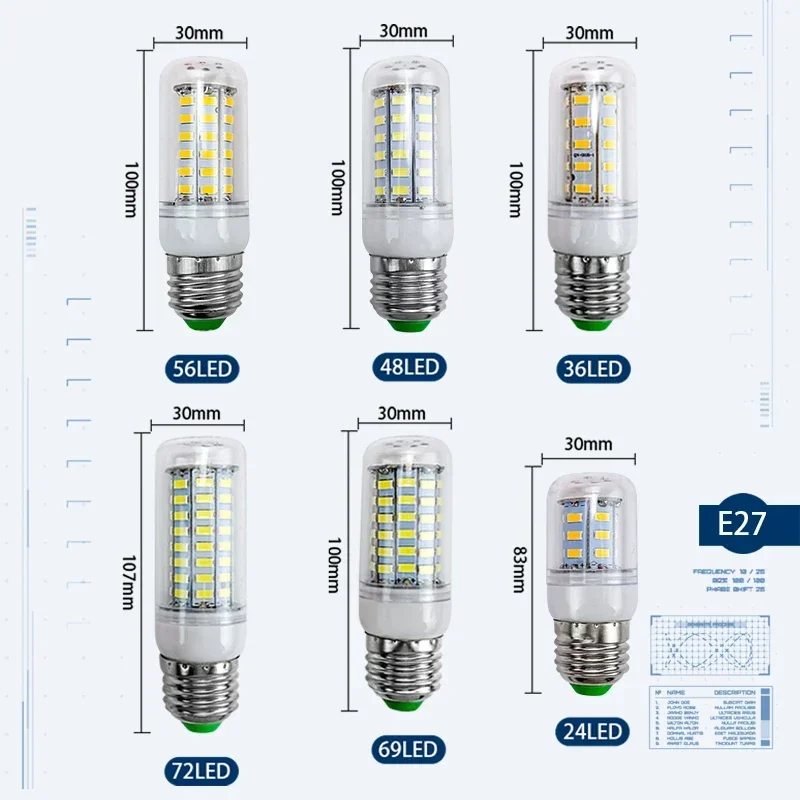 Imagem -04 - Lâmpada de Milho Led para Decoração Home E27 E14 Lâmpada Smd 5730 220v 24 36 48 56 69 72 Leds Lustre Vela