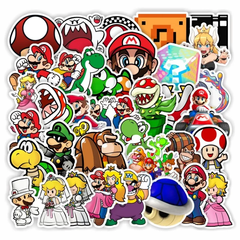 50pcs Mario Cute Cartoon Stickers Suitcase Water Cup Stationery Mobile Phone Scooter Laptop Refrigerator Decorative Stickers