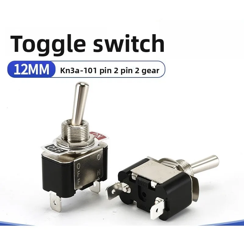 Car Switch KN3A-1012 Pin 2 Gear Rocker Arm Toggle Switch Button Copper Foot Self-Locking Silver Dot Switch