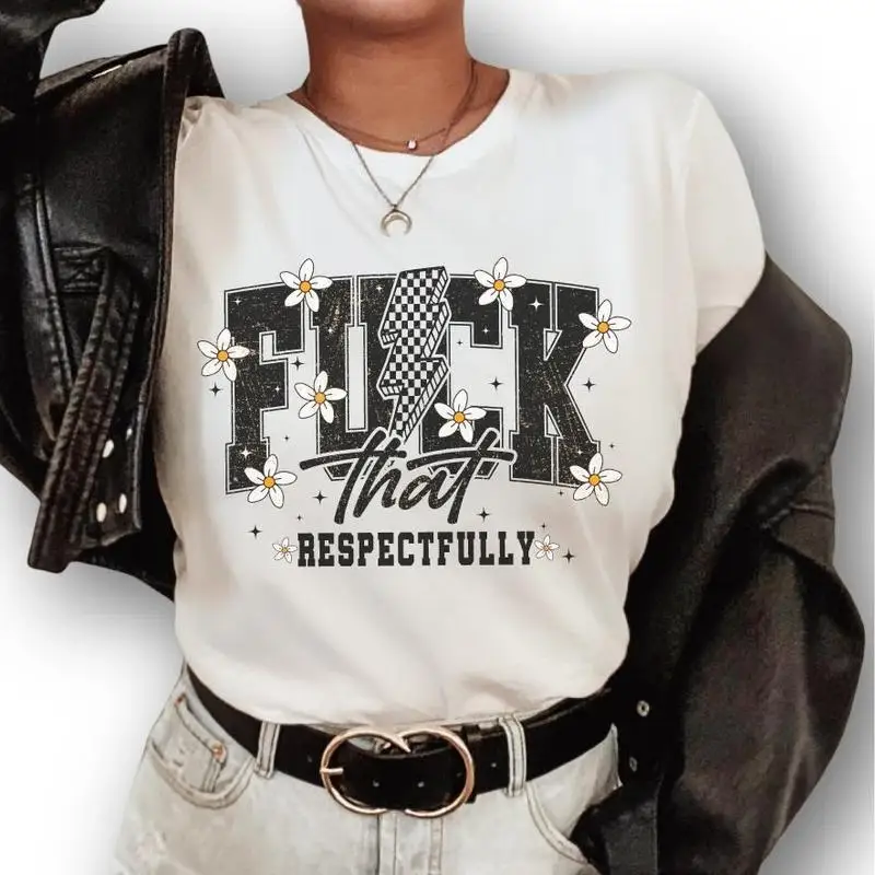 

Women's Edgy Graphic Tee, "That Vibe" Lightning Daisy Print, Trendy Daily/Party Top