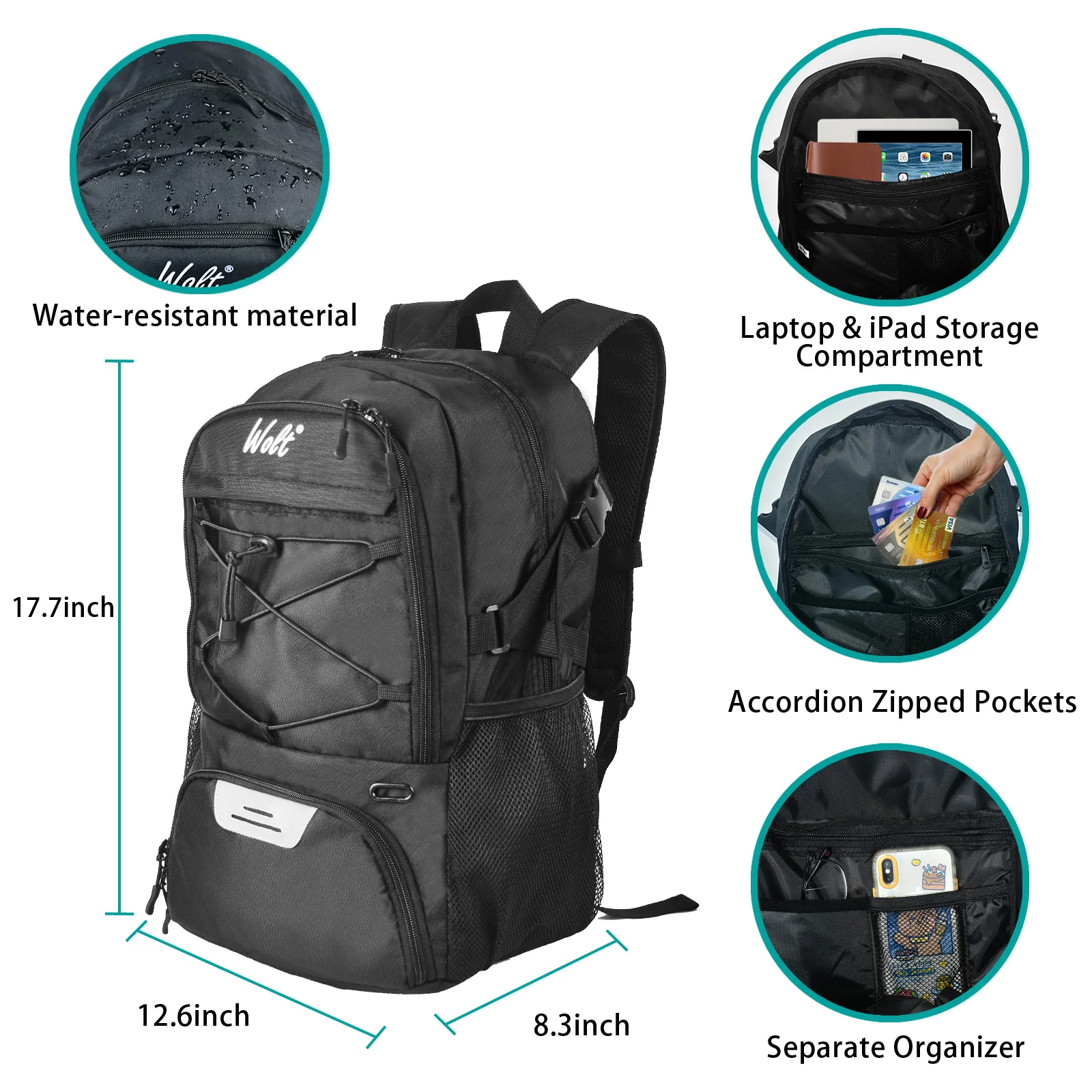 Wolt | Basketball Backpack Large Sports Bag with Separate Ball holder & Shoes compartment, Best for Basketball, Soccer, Voll