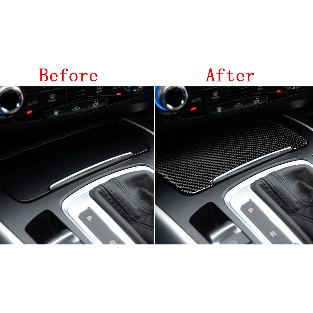 For Audi A4 B8 A5 Q5 Central Control Storage Box Panel Cover Sticker Real Carbon Fiber Car Interior Accessories
