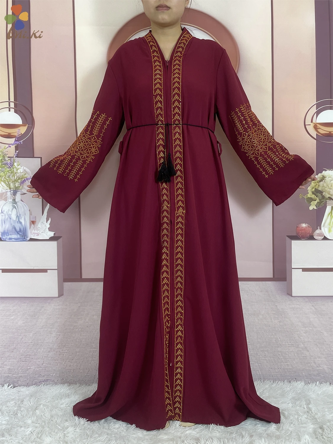 New Muslim Elegant Women Open Dress Long sleeved Diamond Chiffon Robe African Abaya Women Dress Dubai Maxi Party Clothing