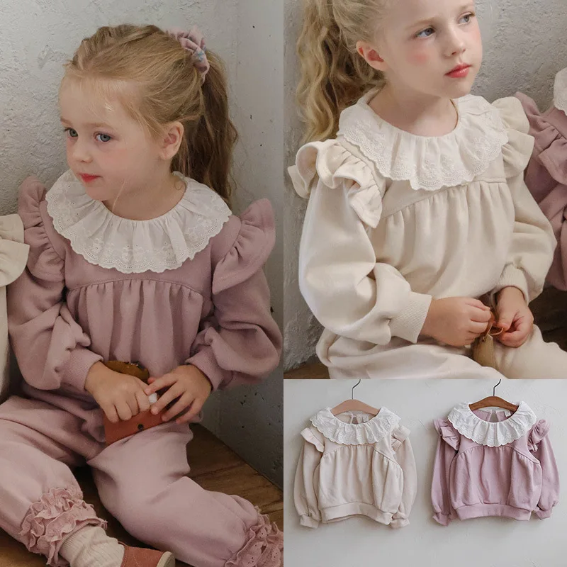 

UNITIM Little Girls Sweatshirt New Winter Lace Collar Thicken Warm Toddler Girls Pullovers Loose Kids Baby Girls Girls Hoodies