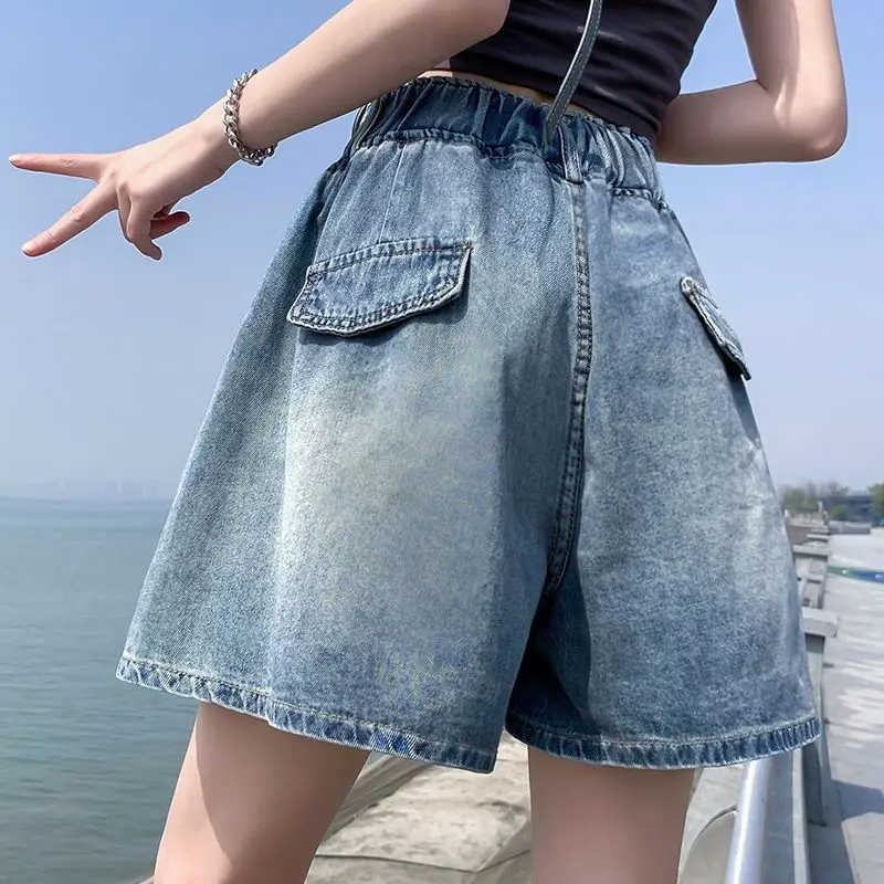 Women Summer Simplicity Loose Large Size Fashion Letter High Waist Wide Leg Women Clothes Casual All-match Appear Thin Shorts