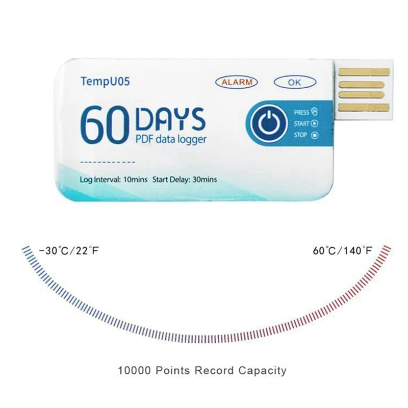 Imagem -05 - Registrador de Dados de Temperatura Single Use Recorder Usb Relatório Pdf Temperatura Record Instrument 5x 60 Dias Tempu05