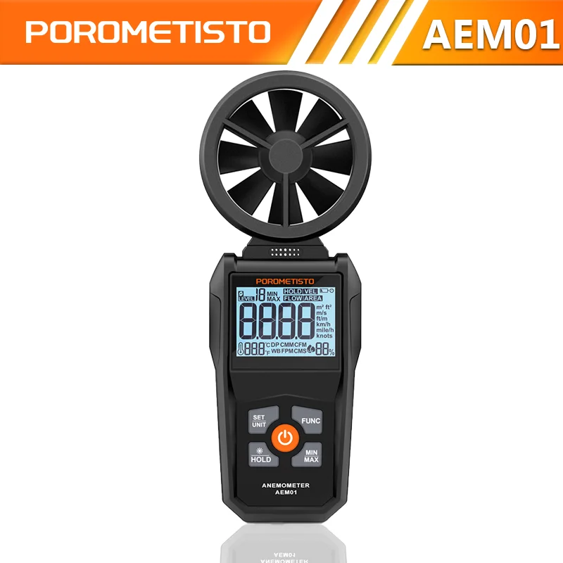 POROMETISTO AEM01 All-in-One Anemometer Handheld Windmeter Wind Speed Flow Level Temperature Humidity Meter With LCD Backlight