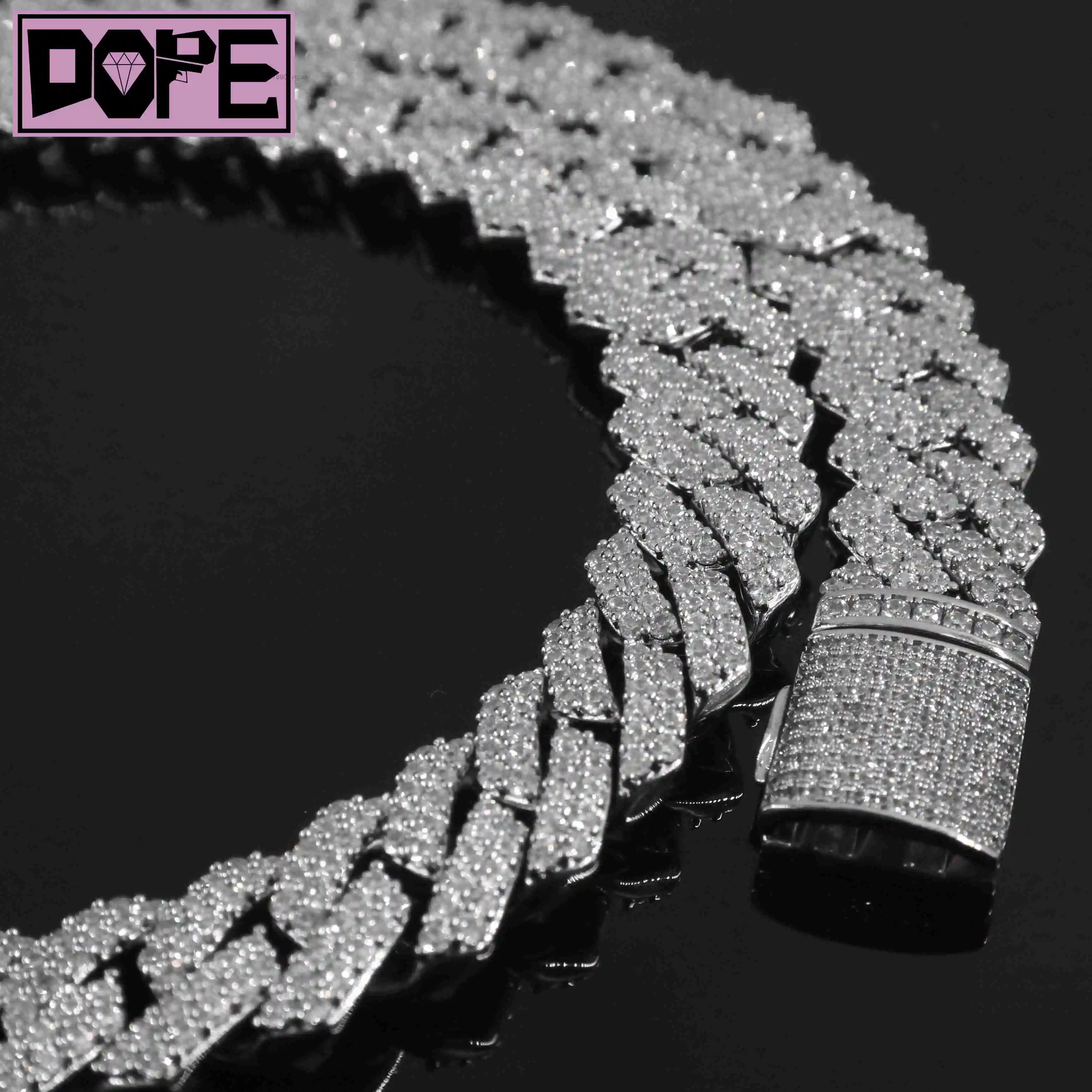 Stock In Moissanite Cuban Necklace 925 Sterling Silver 10mm Width Iced Out VVS Diamond Moissanite Cuban Chain