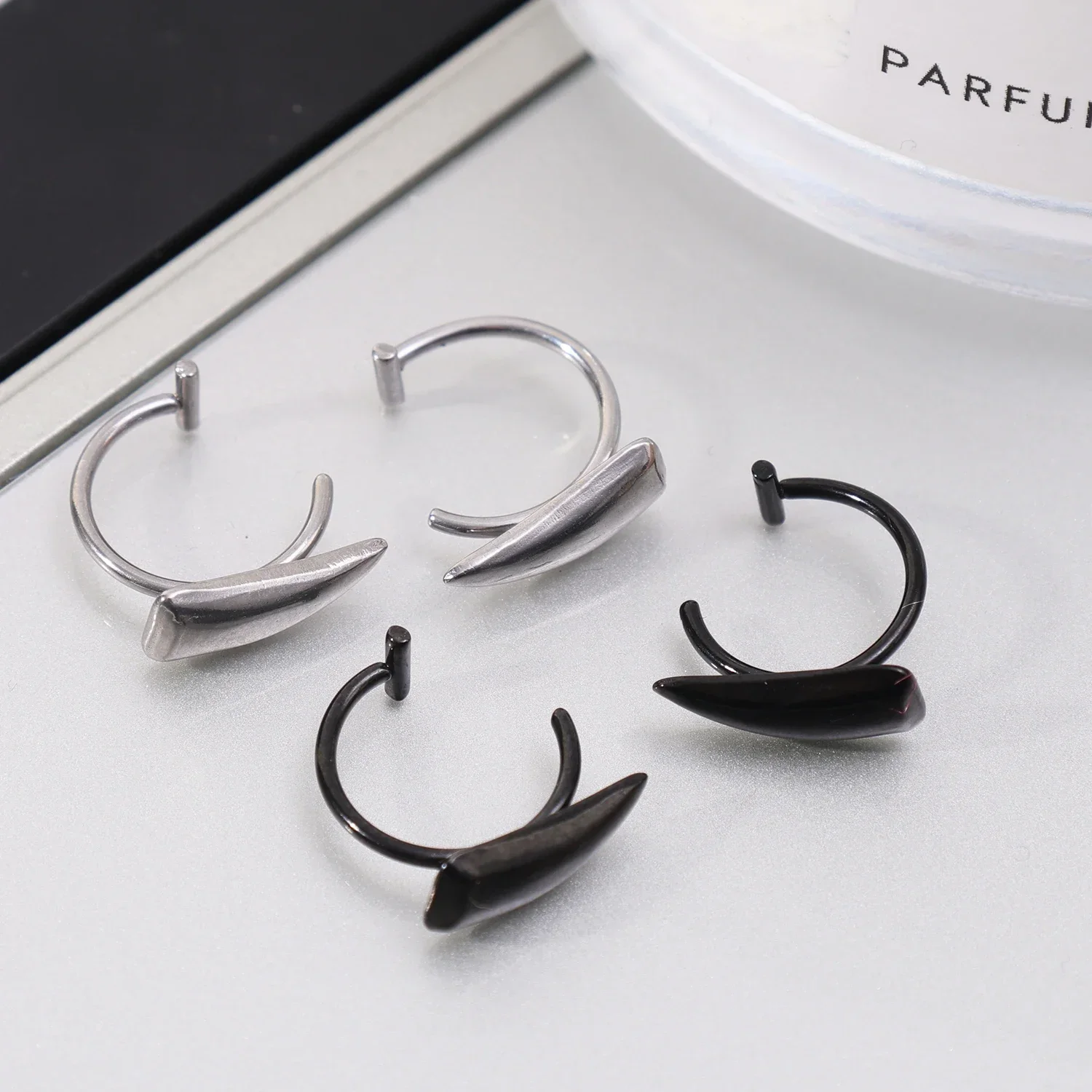 2PCS Stainless Steel Personalised Sharp Teeth Fake Piercing Lip Ring Punk Exaggerated Jewelry for Women Gothic Body Jewelry image 5