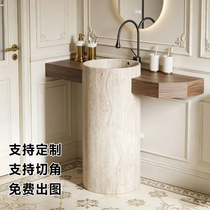 French cream wind round column basin integrated floor-to-ceiling balcony hand washbasin bathroom household washbasin