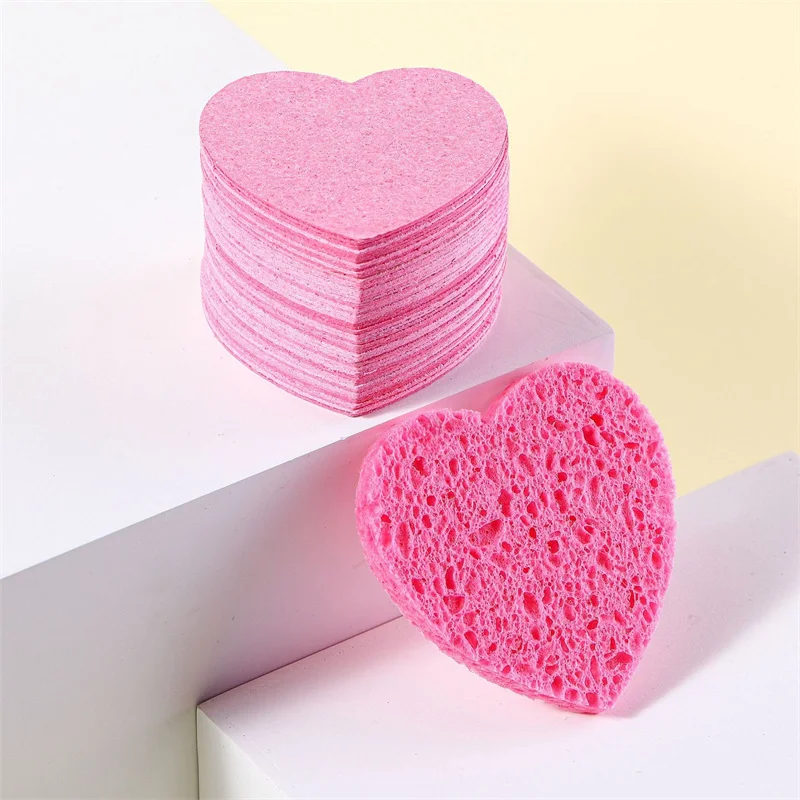 하트 모양 재사용 가능한 얼굴 스펀지 패드 천연 압축 각질 제거 클렌징 패드 얼굴 관리용 - 5/10/20/50개