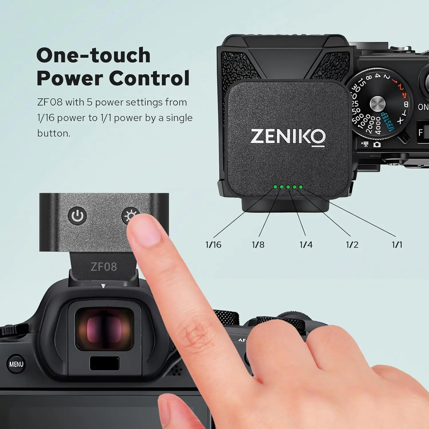 Zeniko ZF08 Mini Speedlite On Camera Flash 6500K GN16 5 Power